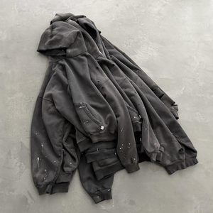 Sudaderas con Capucha para Hombre, Estilo Oversize, Color Gris Liso, Tejido Grueso, Unisex, con Efecto Desgastado y Lavado Ácido, Personalizables al por Mayor para Fabricantes - Product Image 3