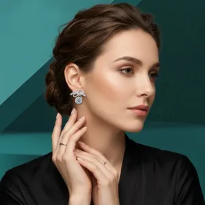 Boucles d'oreilles en or blanc pour femmes, diamants ronds taille brillant, certifiés IGI, bijoux de fête classiques, nouveau design Ramdut Ear 0069 - Product Image 3