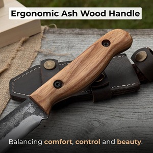 Bushcraft <b>Knife</b>, Hand Forged 52100 Carbon Steel, Survival Tool, Wood <b>Carving</b> <b>Knife</b> with Leather Sheath | Perfect gift - Product Image 2