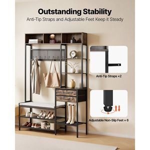 Perchero de pie 3 en 1 de 70.9 pulgadas con organizador de almacenamiento, banco para zapatos con 2 cajones y estantería - Product Image 6