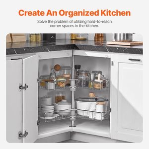 Organizador de Esquina Giratorio 360 Grados Cromado en Forma de Riñón de 28 Pulgadas, de 2 Niveles, Altura Ajustable, para Gabinete de Cocina en Esquina Ciega - Product Image 2