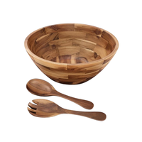 Bol en bois d'acacia et cuillères à salade, écologiques, lavables, finition polie, style américain, taille et logo personnalisables