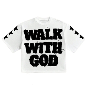 Camiseta Gráfica Personalizada Extra Grande, 100% Algodón Ecológico, Transpirable, Estilo Urbano, con Estampado 'Walk with God', Hip Hop, Fabricante OEM - Product Image 3