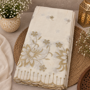 Voile de coton premium soudanais Toub |   Broderie fine avec motifs floraux et bordure décorative pour vêtements traditionnels féminins - Product Image 1