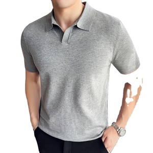 Polo de manga corta para hombre de alta elasticidad 2025, Camiseta de punto con solapa informal sólida ligera de seda helada de verano, ropa para hombre - Product Image 4