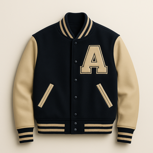 ผู้ผลิตเสื้อแจ็คเก็ตเบสบอลแบบ Letterman ตัวเสื้อทำจากผ้าขนสัตว์ แขนเสื้อทำจากหนัง ปักลายและติดแพทช์เชนิลล์ - Product Image 1