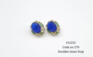 Boucles d'oreilles ovales 12252 avec pierres doubles, pierres précieuses colorées, clips d'oreilles en zircon cubique, bijoux floraux pour femmes, à porter en soirée - Product Image 5