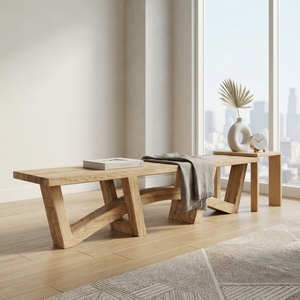 Treedi <b>Bench</b> Modern Geometric Solid Wood Seating Elegant Entryway Furniture For Rustic Contemporary Interior Homes Design Setups - Product Image 5