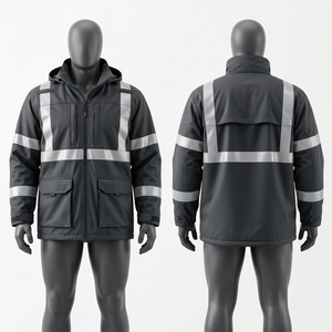 Premium 320 GSM Polyester <b>Softshell</b> Work <b>Jacket</b> Dark Grey Reflective Panel Design Custom Embroidery Print Logo - Product Image 1
