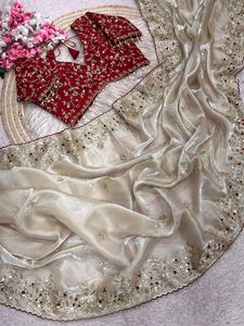 Sari en soie de créateur exclusif, élégant, avec chemisier chic, tendance, ethnique, dernier cri, pour mariée, indien, modeste, pour soirée, pour femme - Product Image 3