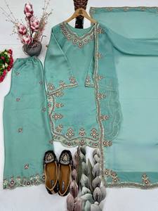 Conjunto de Salwar Kameez Bordado para Mujer, con Trabajo de Hilos, Tradicional Indio Pakistaní, para Bodas, Diwali, Talla XL, Secado Rápido, para Todas las Temporadas - Product Image 3