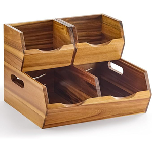 Wholesale Wooden Storage Basket With Open Front Eco-Friendly Unfinished Pine Wood <b>Crate</b> For Kitchen Pantry Organization - Product Image 5