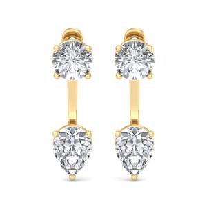 Pendientes de lujo en oro rosa con diamantes redondos y talla pera, minimalistas, dos en uno, joyería de moda para mujer - Product Image 6