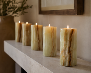 Support de bougie cylindrique en onyx naturel translucide, style Wabi Sabi, pour décoration de table, hôtel, spa, mariage, vente en gros, onyx arrondi - Product Image 2