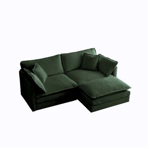 Divano a Due Posti in Ciniglia con 1 Poggiapiedi e Pouf per Piccoli Spazi Abitativi, Divano Componibile a L per Soggiorno - Product Image 6