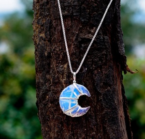 จี้ Opalite Wire Wrap Heart & Moon ดีไซน์ใหม่,พร้อมจี้บำบัดสำหรับสร้อยคอ - Product Image 2