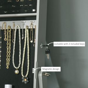 "Lockable <b>Grey</b> Jewelry <b>Cabinet</b> with Full-Length Mirror & 4 Adjustable Angles-Floor Standing Organizer" - Product Image 6