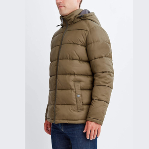 Men's Olive Green Hooded Puffer <b>Jacket</b> Zipper Closure <b>Waterproof</b> Windproof Eco-Friendly <b>Winter</b> Casual Solid Color 100% Polyester - Product Image 3