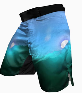 Shorts MMA noirs pour hommes avec imprimé croix dorée, séchage rapide, vêtements de combat d'arts martiaux mixtes, coupe régulière, imprimé - Product Image 2