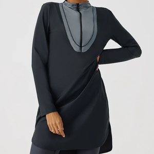 Customize Islamic Beach Ready Womens Modest Polyester/Nylon High Cut 2-Piece <b>Bathing</b> Suit Extended Length Swim Top Front - Product Image 4