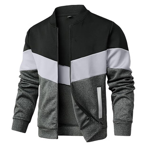 Men's Color Block <b>Zip</b>-<b>Up</b> Bomber <b>Jacket</b> Stand Collar Polyester Casual Varsity Style Slim Fit Lightweight Outerwear for Winter - Product Image 6