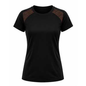 Women's Solid Knitted Rhinestone Gym Training Suit | Stretchable Workout Set for Yoga & Fitness | Short Sleeves - Product Image 3