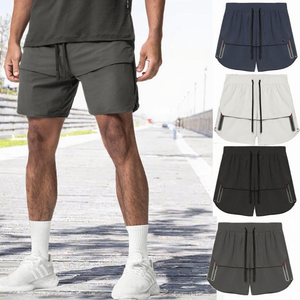<b>Men's</b> Quick Dry Sport <b>Shorts</b> With Pockets Drawstring Waist Solid Color Knitted Fabric Mid Rise <b>Short</b> Length Gray Navy <b>White</b> - Product Image 6