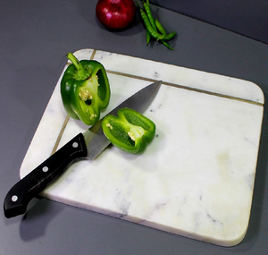 Hot Sale Premium Quality White Marble Cutting Board Brass Inlay Eco-Friendly <b>Square</b> Design 1.5cm Thick Dishwasher Safe Chopping - Product Image 1