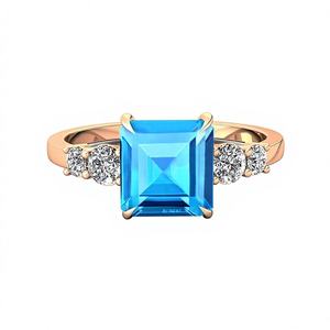 Diseño clásico Precious 100% Natural Swiss Blue Topaz & Diamond Anillos de compromiso en 18K Sólido/Rosa/Amarillo/Oro blanco OEM - Product Image 1