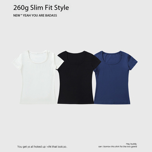 Camiseta Casual de Verano para Mujer, Estilo Dulce, Corte Entallado, Hombros Franceses, 260g, con Logotipo Bordado Personalizado OEM - Product Image 2