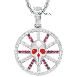 Pendentif Crâne en Argent 925 Plaqué Or 14K avec Moissanite, Breloque Thème Hip-Hop Unisexe, Coupe Ronde Brillante, Idéal pour les Fêtes - Product Image 1