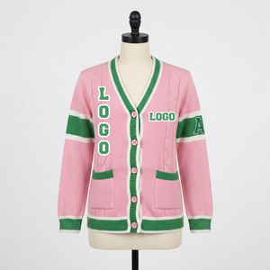 New Sorority V Neck Pink Green Cardigan Embroidery Logo Womens Full Sleeve Knit Sweater Greek Apparel <b>Custom</b> Fraternity Quick - Product Image 1