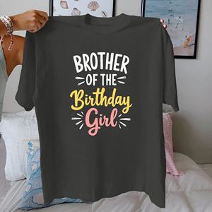 T-shirt pour femme BROTHER of the Birthday Girl, imprimé décontracté, tricoté 100% coton, coupe confortable - Product Image 3