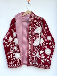 Maaunique Vintage Hand Embroidered <b>Velvet</b> Suzani <b>Jacket</b> Unisex Autumn/Winter Floral Pattern Cotton Bomber Full Breathable - Product Image 2