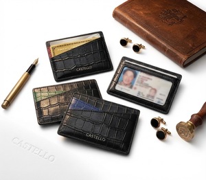 Castello Genuine Leather Slim Credit Card Case Holder <b>Wallet</b> Silver Foiled Logo No Closure Multi-Use Color Fashion 100% QC - Product Image 1