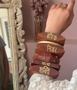 Exclusive Handmade Artificial Craft Emporium Exports Sangria Set 3 <b>Wooden</b> Bangles Featuring Hand Carved <b>Wooden</b> Bracelets Hand - Product Image 5