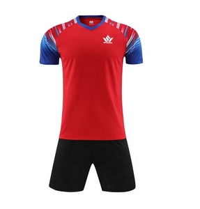 Maillot de football SPORTSIL pour homme, rouge et bleu, col en V, manches courtes, polyester respirant, logo imprimé sur le devant, uniforme d'équipe adulte - Product Image 1
