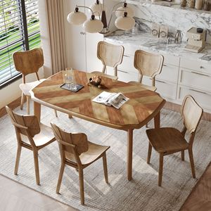Set da Pranzo Vintage 7 Pezzi: 6 Sedie con Schienale e Seduta Curve e Tavolo da Pranzo per 6 Persone - Product Image 1