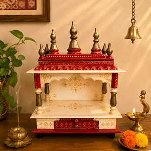 Wooden Pooja <b>Mandir</b> Home Decor Handmade Traditional Floral Design Spiritual Temple-Inspired Piece Diwali Ramadan Baptism - Product Image 1