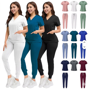 Ensemble de tenues médicales en spandex tricoté unisexe, col en V, extensible, pour infirmières, pantalon de jogging et haut, personnalisable pour hôpital - Product Image 6