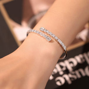 Luxury Unisex 18K <b>Solid</b> <b>Gold</b> 10K <b>Gold</b> Plated Brilliant Cut Diamond Tennis Bracelet Geometric Channel Setting IGI Certified Gift - Product Image 1