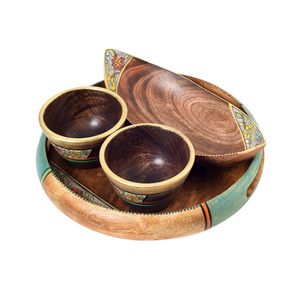 Oval Shape Wooden Serving Tray with Printed Edge Design Wooden Server for Home Dining Available for <b>Kitchen</b> and Restaurant - Product Image 3