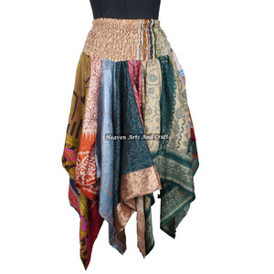 DS005 Urban Tribal Dance Falda surtida Patchwork Nuevas faldas de Sari Faldas de Sari de tamaño largo para damas Falda de seda de arte Sari Hippie - Product Image 1
