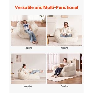 Divano a sacco per adulti soffice peluche imbottitura in schiuma ad alta densità comodo comodo comodo per soggiorno camera da letto Beige - Product Image 6