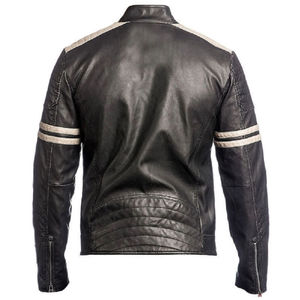 Veste en cuir de moto coupe-vent sur mesure pour homme, coupe ajustée, en cuir véritable, prix de gros - Product Image 3