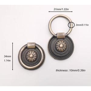 Set di 6 Maniglie per Mobili in Ottone Anticato, Anelli per Cassetti e Armadietti in Stile Vintage - Product Image 3