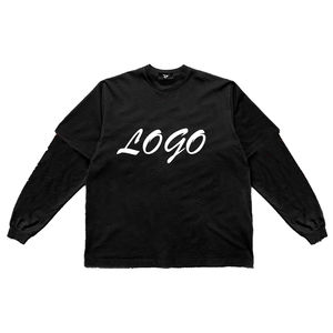 T-shirt décontracté à manches longues double couche 100 % coton 260 g/m² pour homme, vierge pour impression, en promotion - Product Image 6