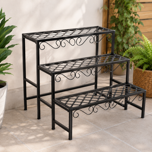 Soporte de Metal Negro de 3 Niveles para Plantas, Estante Decorativo para Macetas, Exhibidor de Jardín para Interiores y Exteriores - Product Image 2