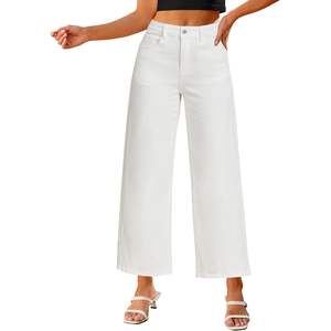 2025 femmes à la mode taille haute coupe décontractée cheville pantalon jean jambe large extensible Denim pantalon avec poches - Product Image 5