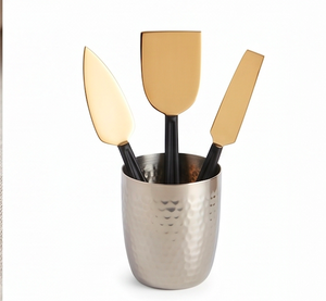 Ensemble de couverts en acier inoxydable PVD doré avec manche noir et épandeur à fromage et trancheur dorés, pour service et ustensiles de cuisine - Product Image 2